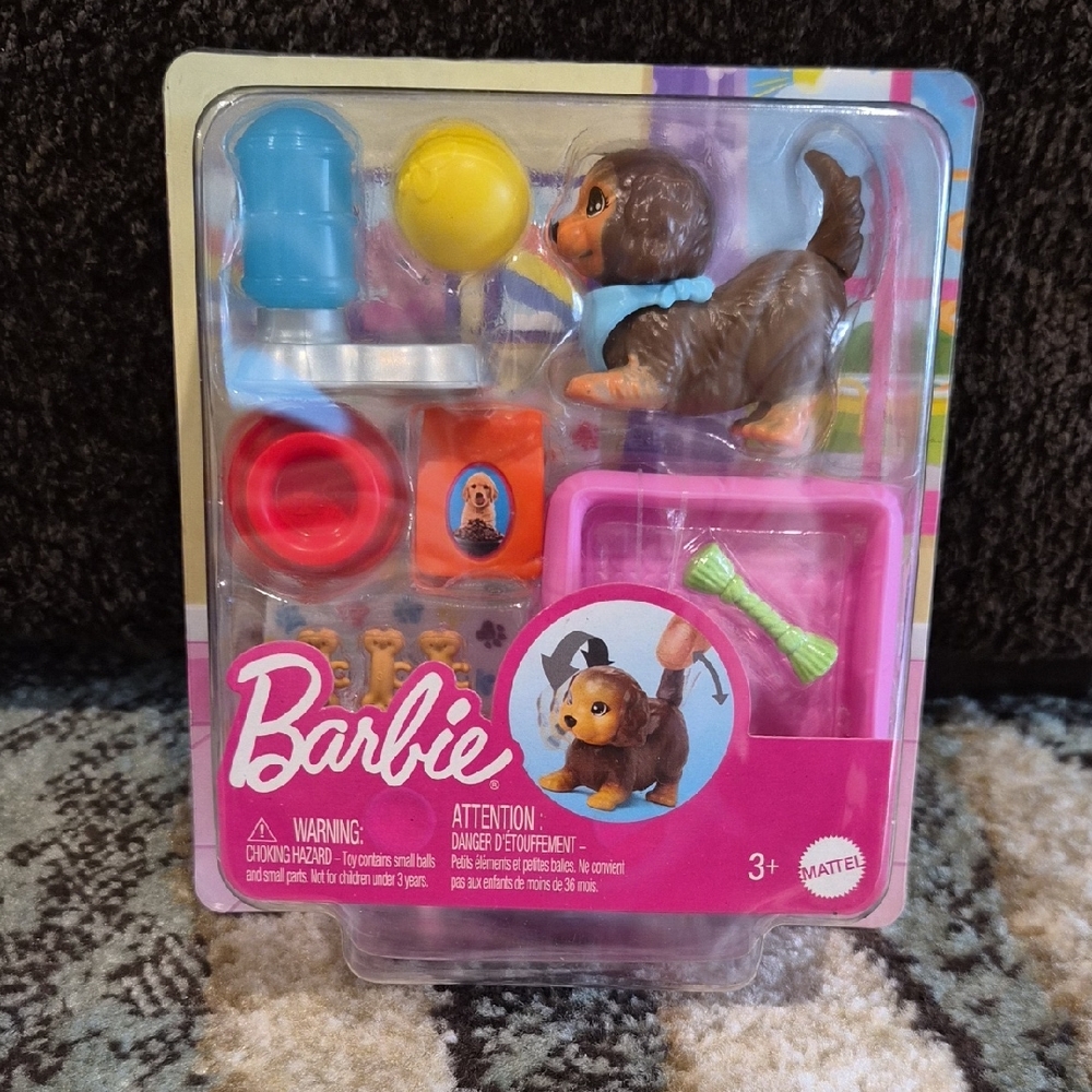 Barbie Pet Set with Brown Dog and Colorful Accessories